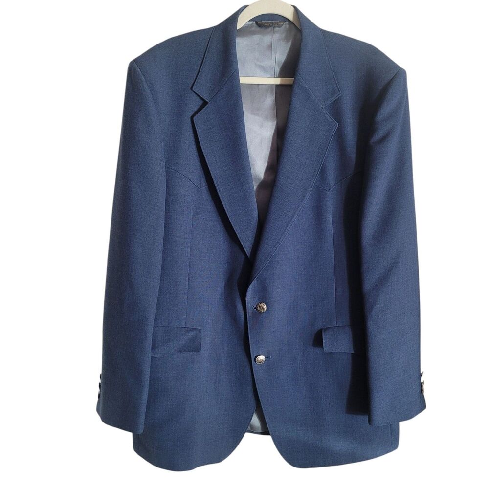 Warren Sewell Men's Blazer 44L Western Yoke Rockabilly Sport Coat Blue Cowboy